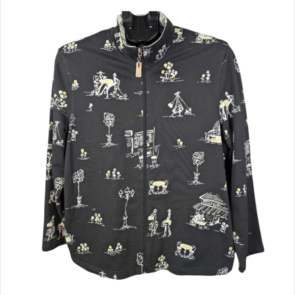 Koret ladies full zip jacket medium with darling French scenes throughout - Picture 1 of 14